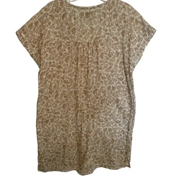 Faherty Boho Floral Dress Women's Medium Tan Tasseled Organic Cotton Cottagecore - Picture 8 of 11